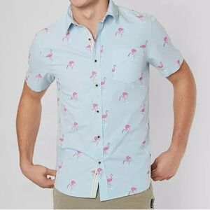 VSTR Boys Flamingo Print Button‑Up Shirt | Youth Size XL | Tropical Short Sleeve